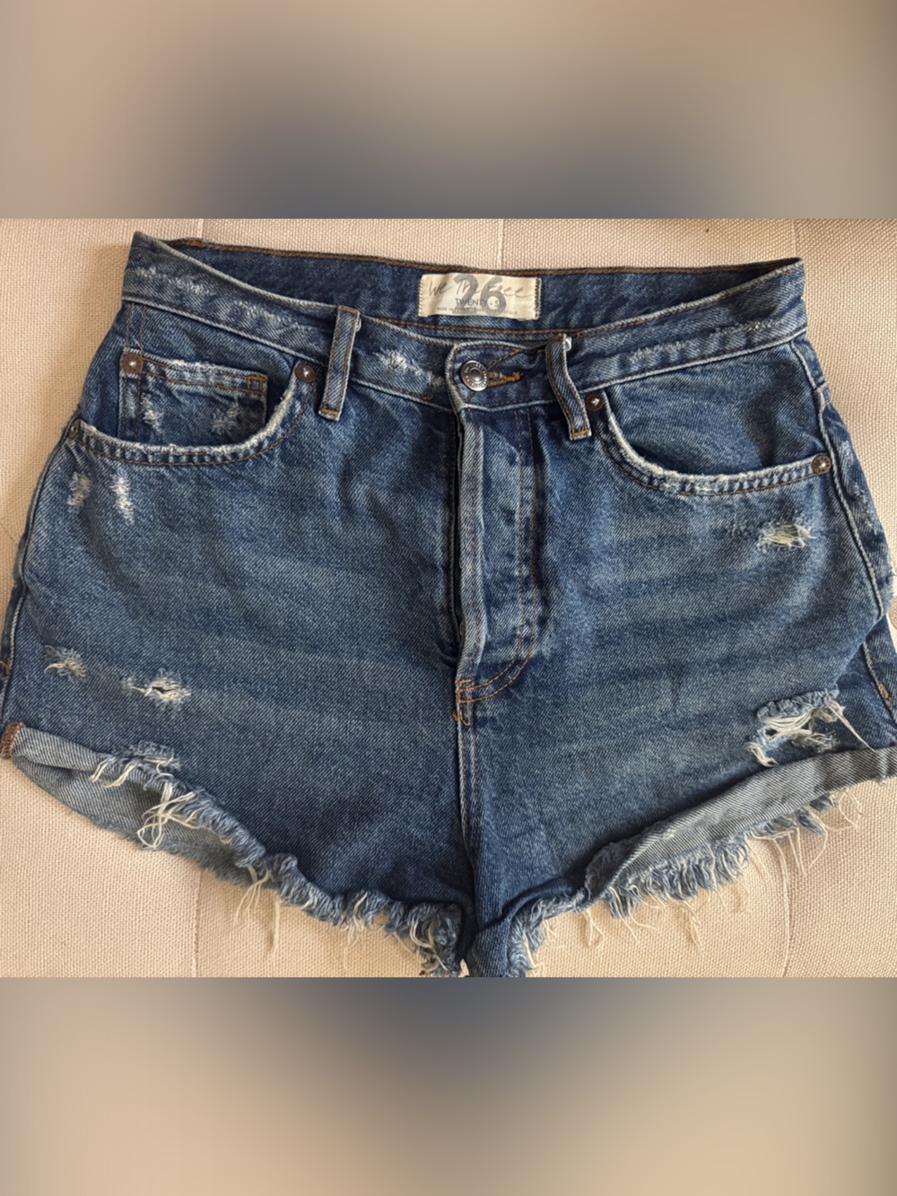 We The Free Distressed Blue Denim Cutoff Shorts